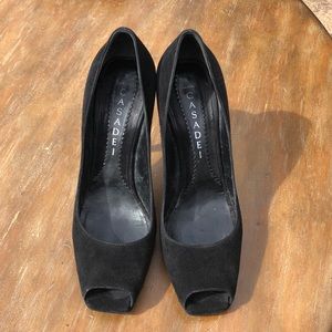 Casadei black suede open toes high heels pumps 9M